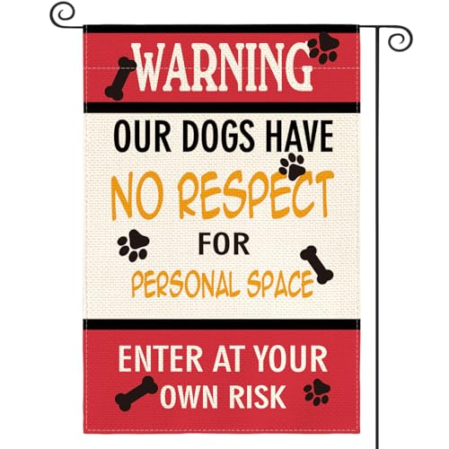 AVOIN colorlife Personal Space Enter At Your Own Risk Garden Flag Double Sided, Dogs Warning Flag Yard Outdoor Decoration 12 x 18 Inch