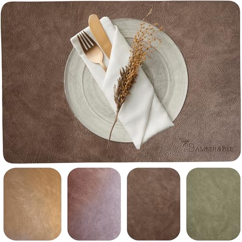 Amber&Bee Lederoptik Platzsets 6er Set waschbaren Tischsets (Chocolate Brown)