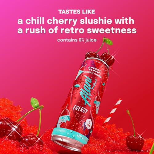 Image of Alani Nu CHERRY SLUSH Ice Sugar Free, Low Calorie Energy Drinks | 200mg Caffeine | Antioxidants | Biotin, B Vitamins | Zero Sugar | 15 Calories or Less | 12 Oz Cans | 12 Count