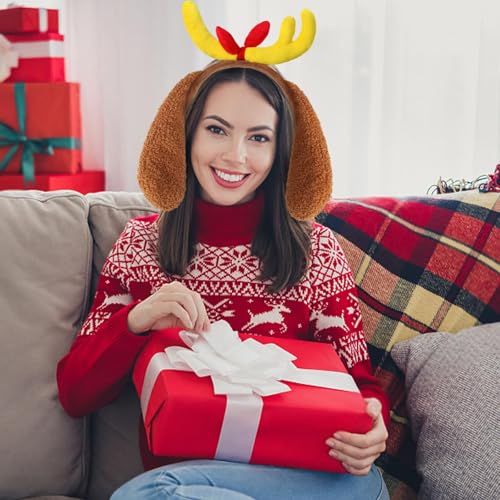 YUYWWAN Hirschgeweih Stirnband mit Hundeohren, Rentier Kostüm Zubehör, Niedlich Rentier Haarreif Weihnachten Hundeohren Stirnband für Kinder Erwachsene Weihnachten Mottoparty Rollenspiel (A)