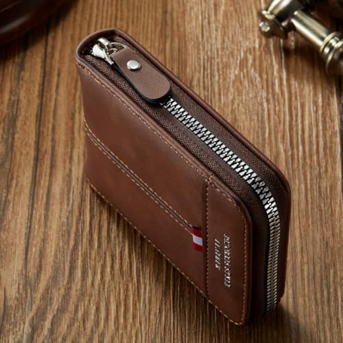 Wallet for Men, Mens RFID Blocking Wallets, Zipper Pu Leather Wallet for Men, Bifold RFID Card Holder - Slim & Secure - for Men - Suitable for Everyday Carry (Brown)4