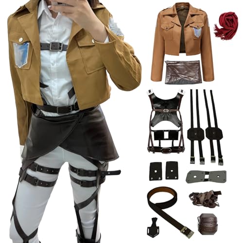 CR ROLECOS Anime AOT Cosplay Survey Corps Uniforme Mikasa Ackerman Cosplay Costume, veste et ceinture, Halloween, carnaval, Noël, adulte, taille S