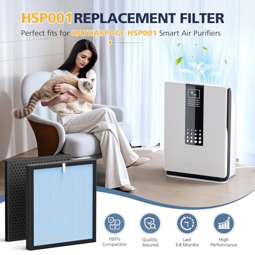 Image of HSP001 Replacement Filter Compatible with HATHASPACE HSP001 Smart Air Purifiers, 4 Stages Filtration with HEPA and Activated Carbon Pre-Filter, 2 Pack