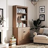 FENSULN 72 in Tall Bookshelf 5 Tier Bookcase with Adjustable Shelves, Oak Book Shelf with Storage Cabinet, Wood Freestanding Display Bookshelves for Home Office，Bedroom, Living Room