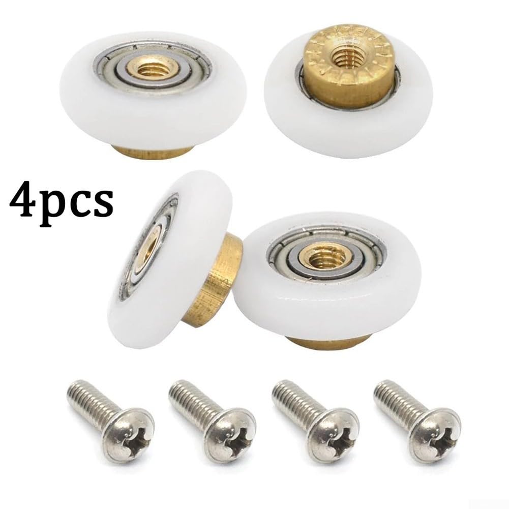 Set di 4 rotelle per porta della doccia, scorrevoli in vetro, con esterno in nylon e centro in ottone, viti in acciaio inox incluse, adatte a vetri da 4-8 mm (27 mm)