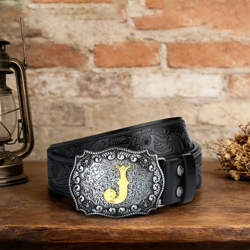 Image of Mens Western Cowboy Cowgirl Faux Leather Belt Longhorn Bull Pattern Letter Big Buckle Embossed Floral Belts