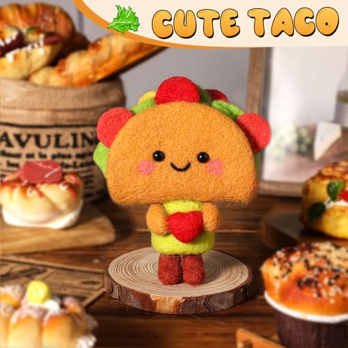 Image of Yizzvb Needle Felting Kit, 15 Pcs Succulent Felting Kit Cute Taco Felting Kit for Beginners Adult Including Instruction Wool Roving Foam Pad Needles DIY Craft Home Decoration Craft Party Supplies