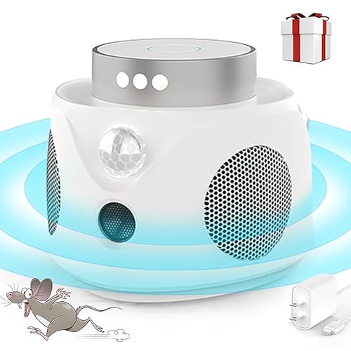 Aoocan 360° Ultrasonic Rodent Repellent Indoor, Pest Repeller with 9 Strobe Lights & PIR, Triple Mouse Repellent Effect, for Bat, Rodent, Mice, Squirrel, Spider, Roach(White)