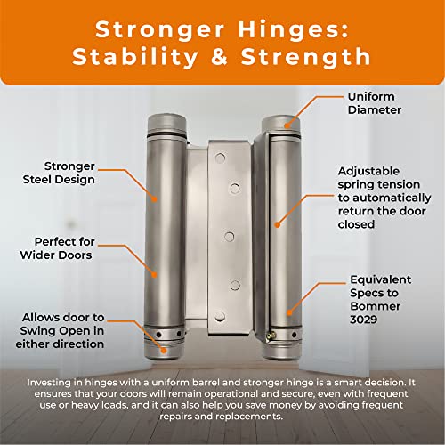 6" Double Action Spring Hinge Saloon Door Hinge — Cafe Door Hinge For In & Out Doorway Swing — Commercial Grade Double Swing Hinge, Heavy Duty Door Hinge — Swinging Cafe Doors (Satin Chrome, 1 Unit) #TOP1