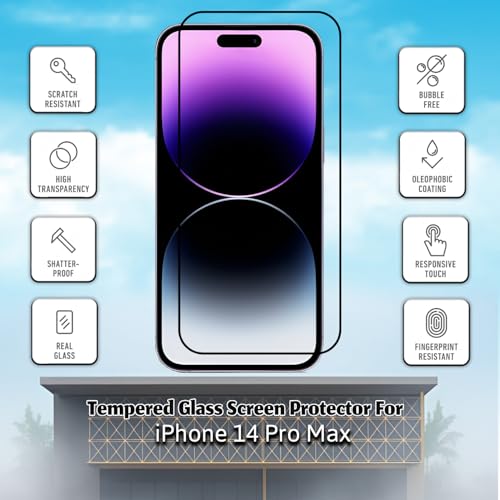 Image of Tempered Glass Screen Protector Compatible for iPhone 14 Pro Max (6.7 Inch) with Edge to Edge Coverage and Easy Installation kit,Black