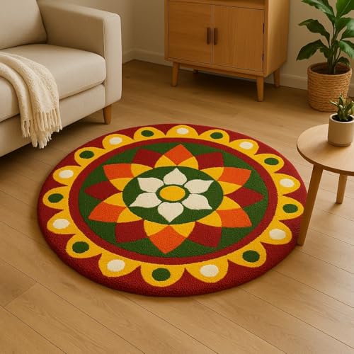 Image of Roseate Rangoli (60x60 cm) Super Soft Microfiber 1800 GSM Decorative Mat Anti-Skid Door Mats for Home /Bathroom Mat /Bedroom /Kitchen /Floor Mat (Maroon)