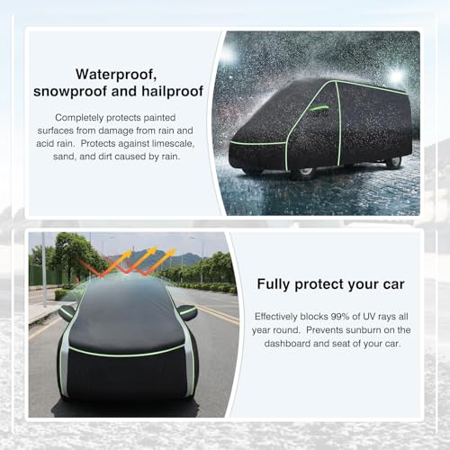Image of 420D Car Cover for Ram ProMaster 2014-2025 2026, All Weather Van 4-Door Car Covers for ProMaster Accessories, Outdoor UV Protection Waterproof Full Car Cover with Zipper & Reflective Safety Strips