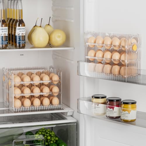 Image of Egg Holder for Fridge, 3 Tiers Egg Organizer for Refrigerator, Eggs Holder Countertop with Timers, Space-Saving Eggs Dispenser for Refrigerator, 30 Eggs Container for Refrigerators