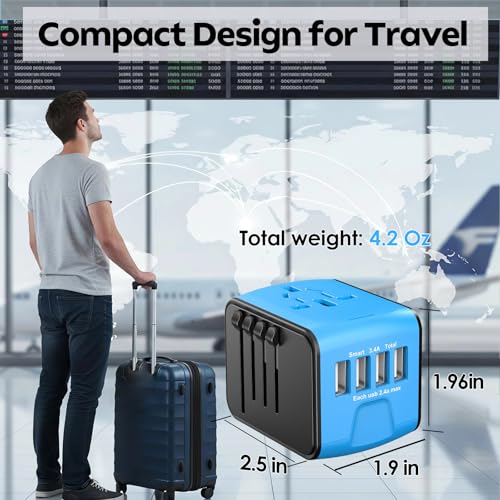 JMFONE Adapter podróżny na całym świecie, adapter do gniazdka z 4 portami USB AC podróżny, uniwersalny adapter podróżny do Europy, USA, UK, Japonii, Meksyku, 160 krajów, międzynarodowa wtyczka