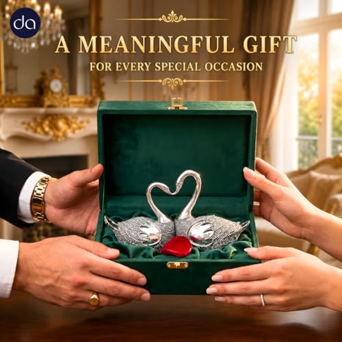 Image of 999 Silver Plated Swan Pair Love Birds Showpiece for Couples | Love Statue with Gift Box for Wedding, Anniversary & Housewarming Gifting