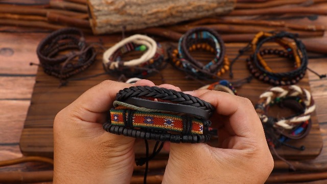 FIBO STEEL 31 Pcs Braided Leather Bracelets for Men Women Wooden