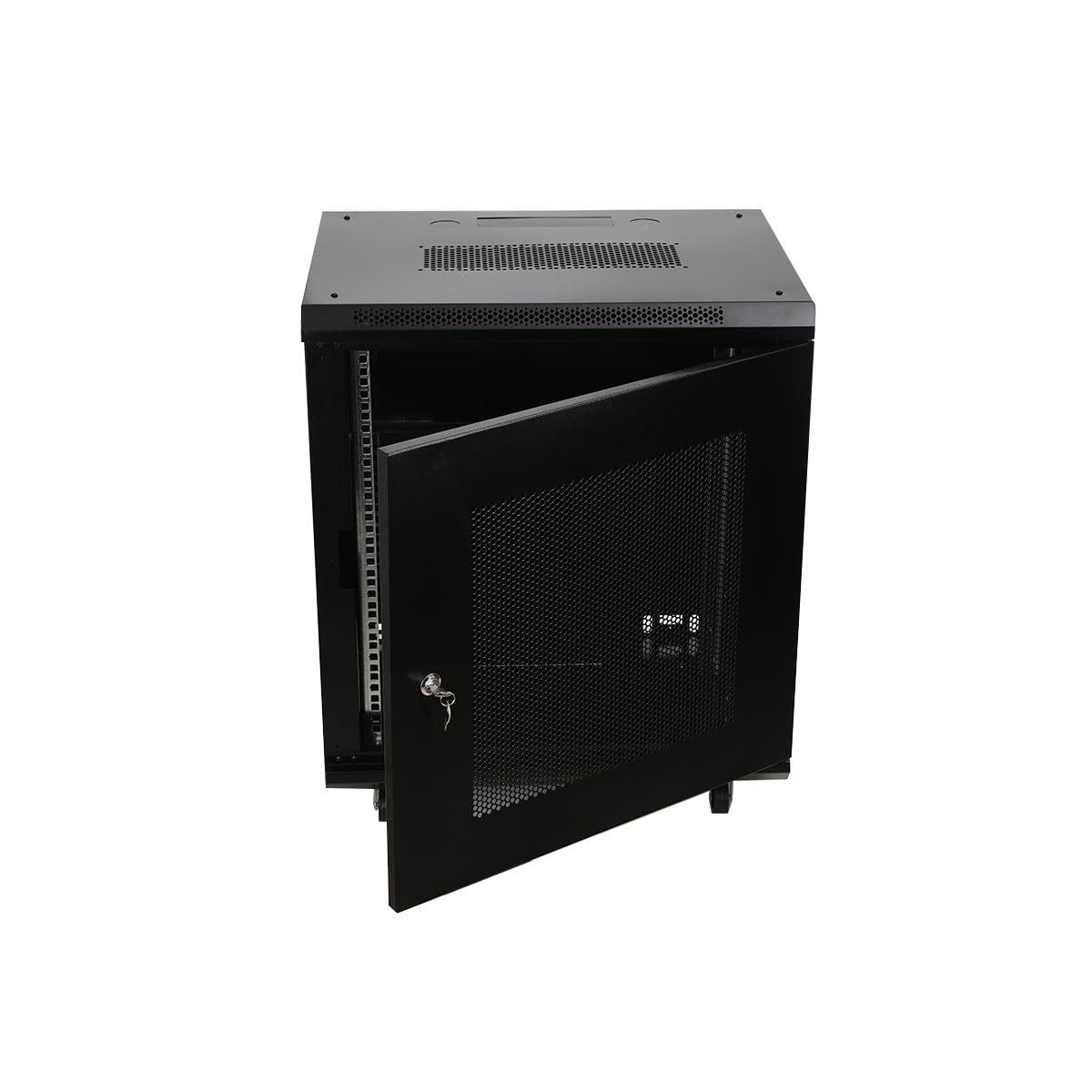 4-Pfosten 12 HE Netzwerk-Schrank Serverschrank Netzwerk Server Schrank mit Rädern- HxBxT 600×450×650mm - Traglast 60kg - Schwarz