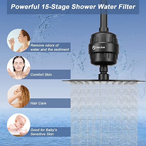 Image of Filter Shower Head, High Pressure 8 Inch Rainfull with Filter Combo for Hard Water, Remove Chlorine Fluoride and Harmful Substances- 1 Replaceable Filter Cartridge (Square, Matte Black)