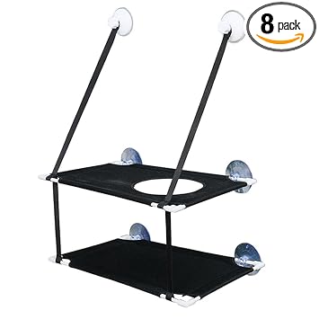 GIANTE Pet Cat Window Mounted Soft Seat Hammock Perch Bed Black Double Layer