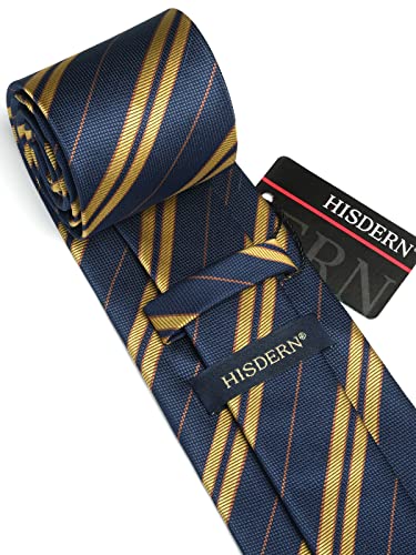 Image of HISDERN Mens Tie Striped Ties and Handkerchief Set Business Formal Woven Pocket Square Wedding College Stripe Necktie