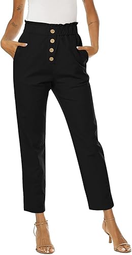 Mnyycxen Women's Dress Pants Front Button Up Lightweight Trousers StraightLeg Midweight Formal Capris Pant Work Office Pants