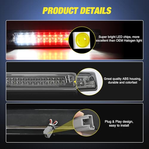 Image of Nilight Third Brake Light Tail High Mount 3rd Stop Lights Smoked Lens Compatible with Chevy Colorado and GMC Canyon 2015 2016 2017 2018 Van SUV Rear Center Cab Lamp