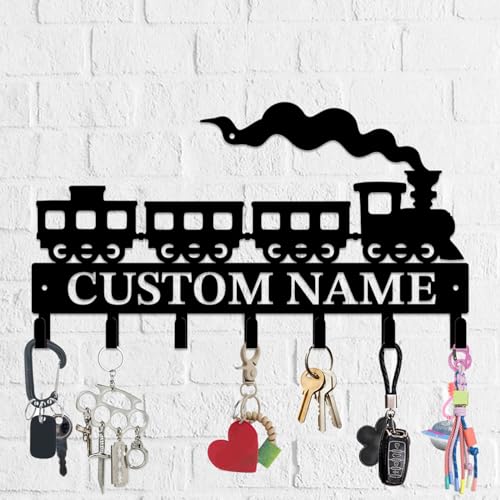 Personalized Train Metal Keys Hooks,Custom Name Metal Train Keys Hooks,Black Metal Train Wall Home Storage Decorative Keys Hooks,Key Holder Hooks for Wall (Style D)