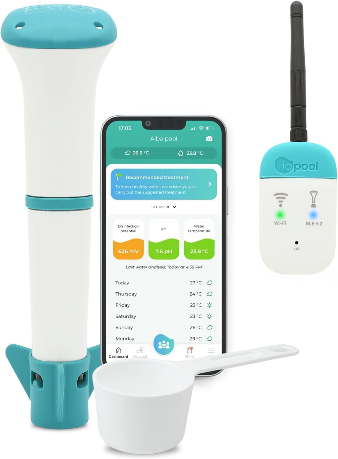 iopool Good Water Monitor – Works for Chlorine & Bromine Swimming pools, Sizzling Tubs, & Swim Spas – Offers Exact Dosage suggestions.