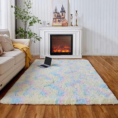 Evitany Indoor Modern Soft Touch Area Rug Thickened Shaggy Rugs Anti-Skid Floor Mat Fluffy Rug for Bedroom, Living Room (White, 80x120 cm)