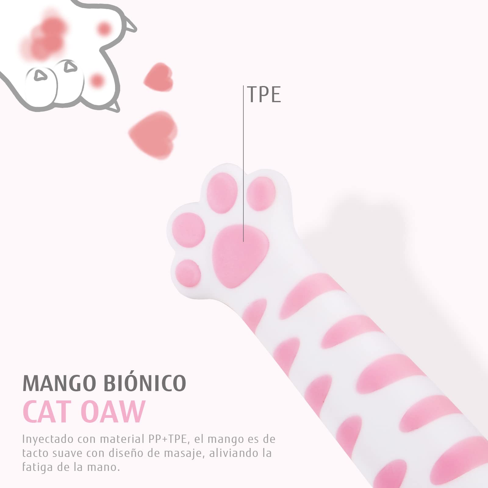 hecef Set de Cuchillos 5 Piezas Rosa – Diseño Patentado de Garra de Gato, Hojas de Acero Inoxidable Antiadherente, Mango Ergonómico Bicolor PP+TPR, Bloque Desmontable de Gato, Regalo Original