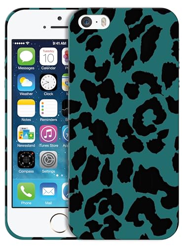 GlamCase for iPhone 5 / 5s / SE 2016, iPhone 5 / 5s / SE 2016 Case - Teal Leopard Pattern Printed Cute Slim Fit Hard Plastic Designer Back Phone Case/Cover for iPhone 5 / 5s / SE 2016