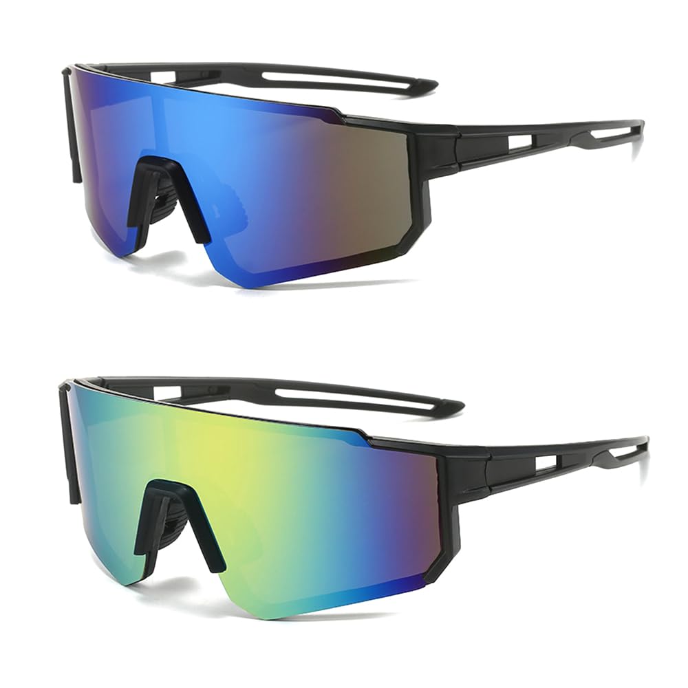 Hojalis Gafas de Ciclismo, 2 Piezas Gafas Ciclismo Mujer, Gafas de Ciclismo Hombre, Gafas Ciclismo, Gafas de Sol Deportivas, Gafas Mtb, Gafas Running, para Actividades Al Aire Libre