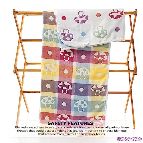 Image of BEMBIKA Essential Multipurpose Blanket for 6 Layer Cotton Gauze Stroller Blanket Swaddle Soft Blanket Bath Towel for Newborn, Infant and Small Kids-1 Pc (Mushroom White)