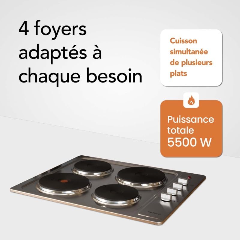 PLAQUE DE CUISSON ÉLECTRIQUE INOX 4 FEUX 5500 W| BELDEKO