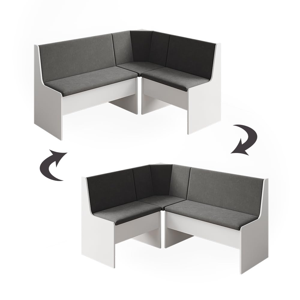 Vicco Gruppo panca ad angolo Ramon, Bianco, 150 x 51 cm con spazio di archiviazione, con vano portaoggetti sotto la seduta per spazio aggiuntivo