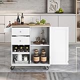 JUOFONE 53" Mobile Kitchen Storage Islands with 8 Handle-Free Drawers Including a Flatware Organizer