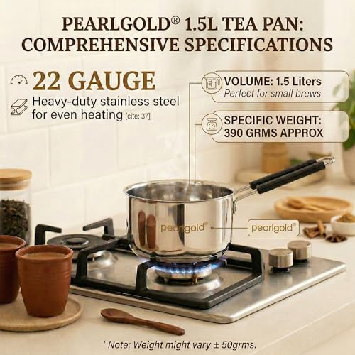Image of Premium Stainless Steel Tea Pan Saucepan Tapeli Patila | Induction Friendly Heavy Duty Milk & Chai Boiling Pot Flat Base | Multipurpose Steel Pan for Gas & Induction Stove (1.5, litres)