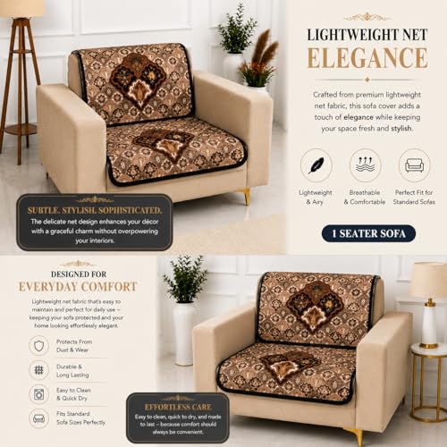 Image of Homerz Premium 'Maharaja Paradise Series' Sofa Cover | Net Fabric Sofa Cover | Washable, Anti-Dust Backed & Wrinkle Resistant Cover (Noor Mahal, 1 Seater, Seat Cover with Backrest)