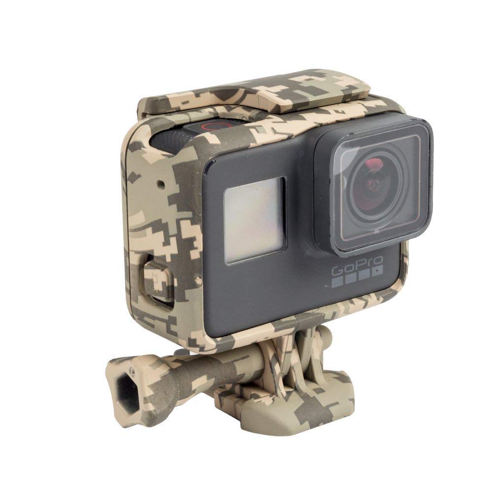 Williamcr Camouflage Gray Protective Frame Mount Stand Housing Case for GoPro HERO7/6/5 Black and Hero (2018) Side Open Mount Shell Cover