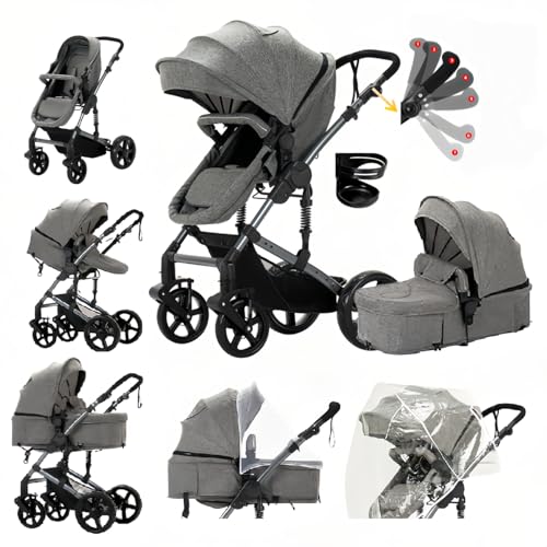 Luourzme Baby Stroller with Reversible Bassinet, One-Click Folding, Portable Pram Convertible Travel...