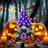 AlevaHive Ceramic Gnome Halloween Decorations - Witches Gnome Ceramic Tree Lighted - Black Decor Bedroom Indoor, Halloween Centerpieces for Table Decor