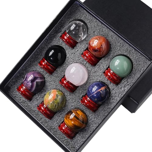Sphères en cristal naturel et socle en bois, lot de 9 pierres de divination pour maison