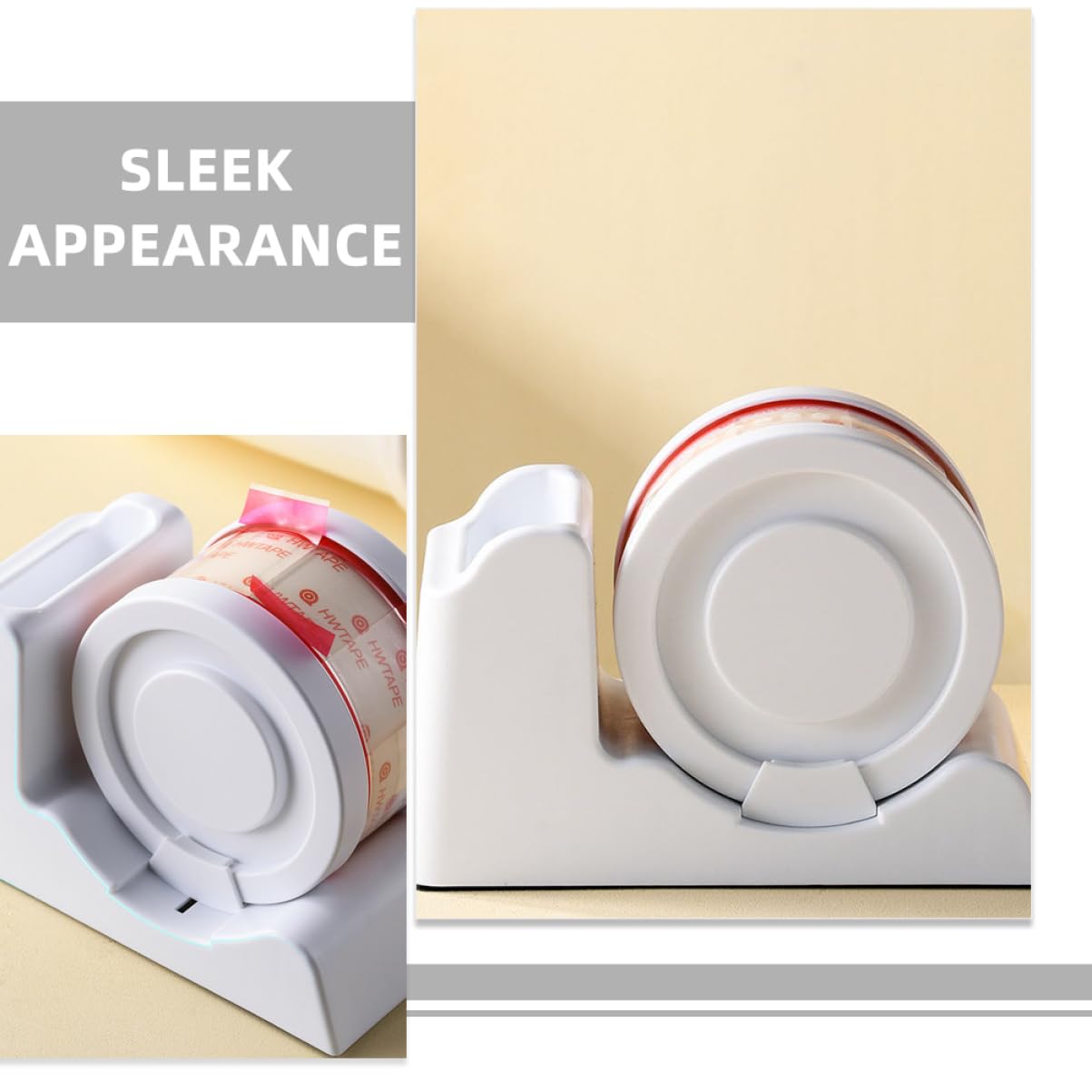 Dispenser per Nastro Adesivo da Scrivania in Plastica Bianco | Design Compatto e Semplice, Supporto Portatile per Ufficio e Scuola, Finitura Elegante