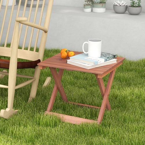 COSTWAY Folding Side Table, Solid Acacia Wood Small Garden Coffee Table, Weather-Resistant Indoor Outdoor Foldable End Bistro Snack Table for Patio, Balcony, Yard and Poolside, 46x46x45cm (Square) - Image 2