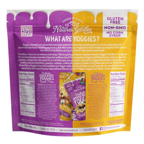Nature's Garden Probiotic Yoggies Trail Mix Multi Pack, 18 Pack (Lemonberry Yoggies 9x1 oz +Mixed Berry Yoggies 9x1 oz) Lemonberry and Mixed Berry Yogurt Covered Snack, High Fiber, Delicious Real Fruit Pieces, No Artificial Ingredients, Snacks Variety Pack - Image 3