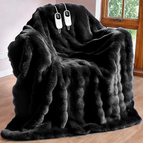 Image of IUUI Electric Heated Blanket Queen 84''x90'',Luxury Faux Rabbit Fur Heating Throw Blankets,Fast Heating with 1 /2 /4 /6 /8 /10 Hours,Overheat Protection, Quick Heating, Memory Function, Gift-Ready Design