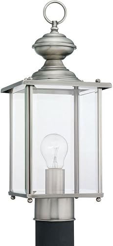 Sea Gull Lighting 8257-12 Jamestowne - poste farol con cristal biselado transparente, 17 pulgadas, color negro