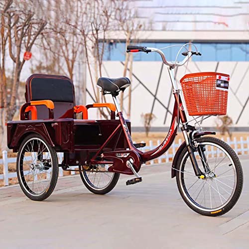 Triciclo para adultos plegable de 3 ruedas con canasto grande y asiento trasero, bicicleta de paseo de 20 pulgadas para recreo, compras y ejercicio, para hombres y mujeres, color púrpura miniatura 2