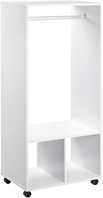 HOMCOM Open Wardrobe Clothes Rail | Bedroom Clothes Storage w/ Hanging Rod Storage Shelves Wheels Mobile Garment Rack Cloakroom Hallway - White