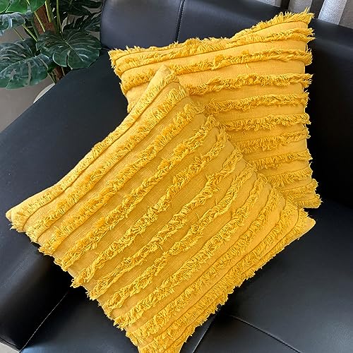 Image of mosey Cushion Cover 14 inch x 14 inch Set of 2 | Boho 14x14 Cushion Covers | Mustard Yellow 14x14 Pillow Cover